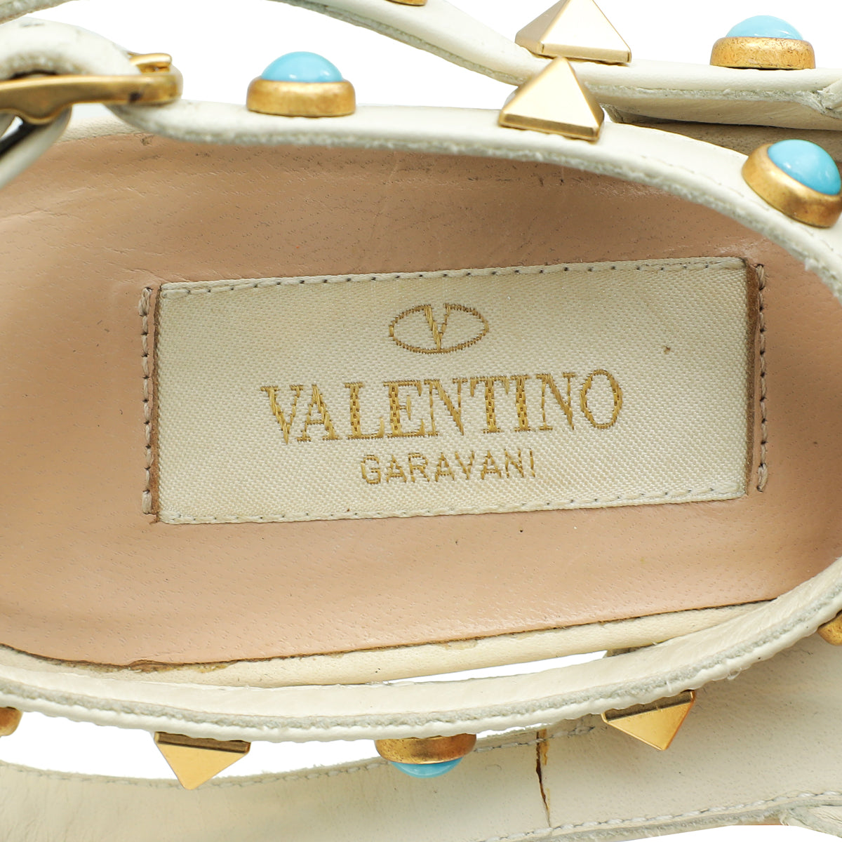 Valentino Ivory Rolling Rockstud Ankle Strap Pump 35