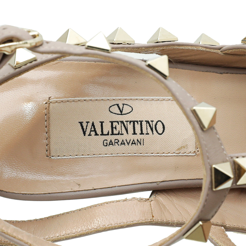 Valentino Metallic Champagne Rockstud Caged Ankle Strap Pumps 35