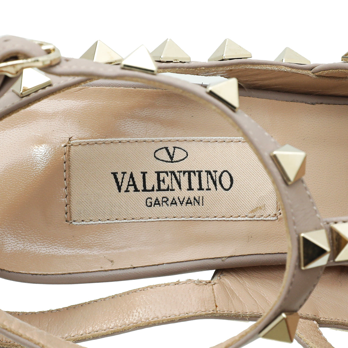 Valentino Metallic Champagne Rockstud Caged Ankle Strap Pumps 35