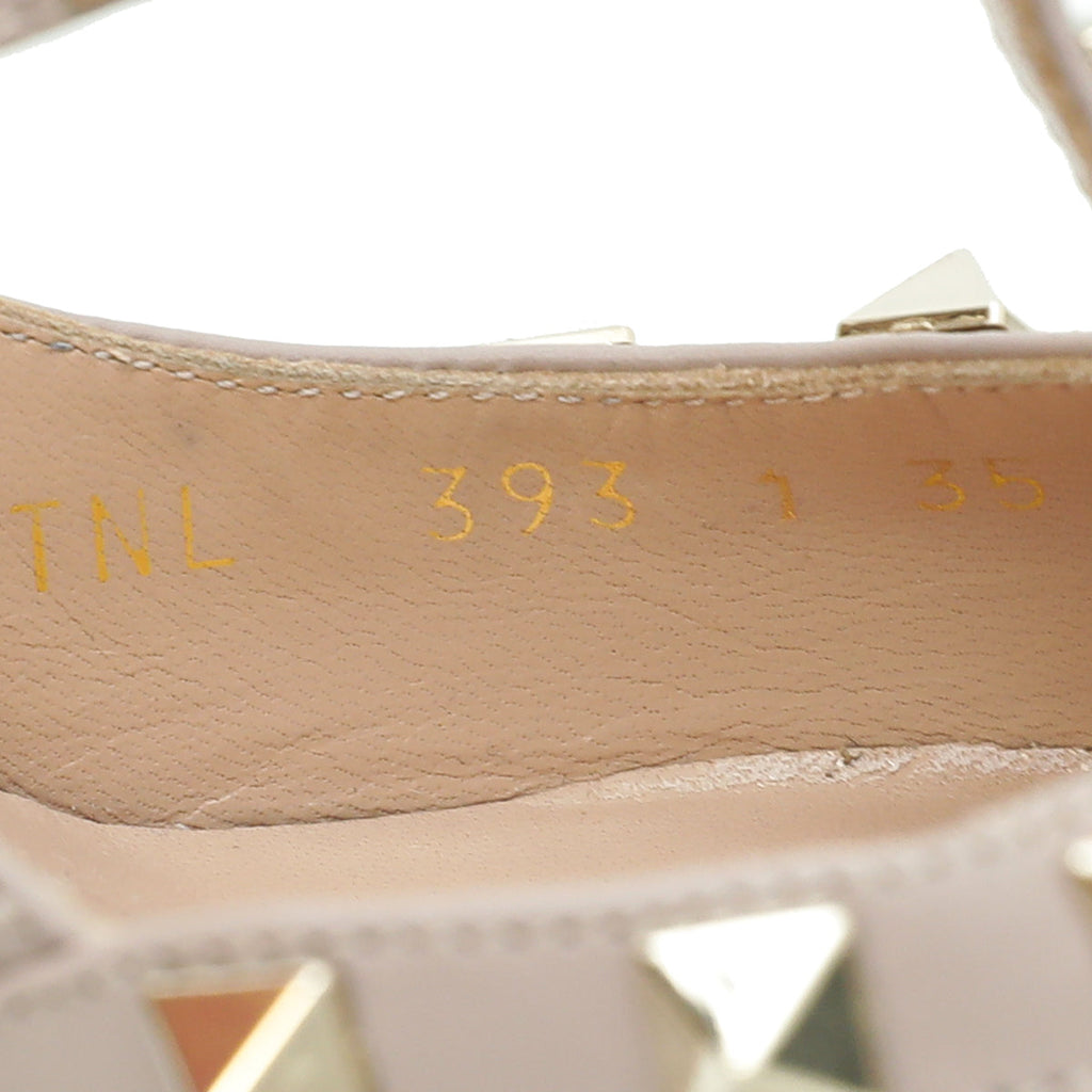 Valentino Metallic Champagne Rockstud Caged Ankle Strap Pumps 35