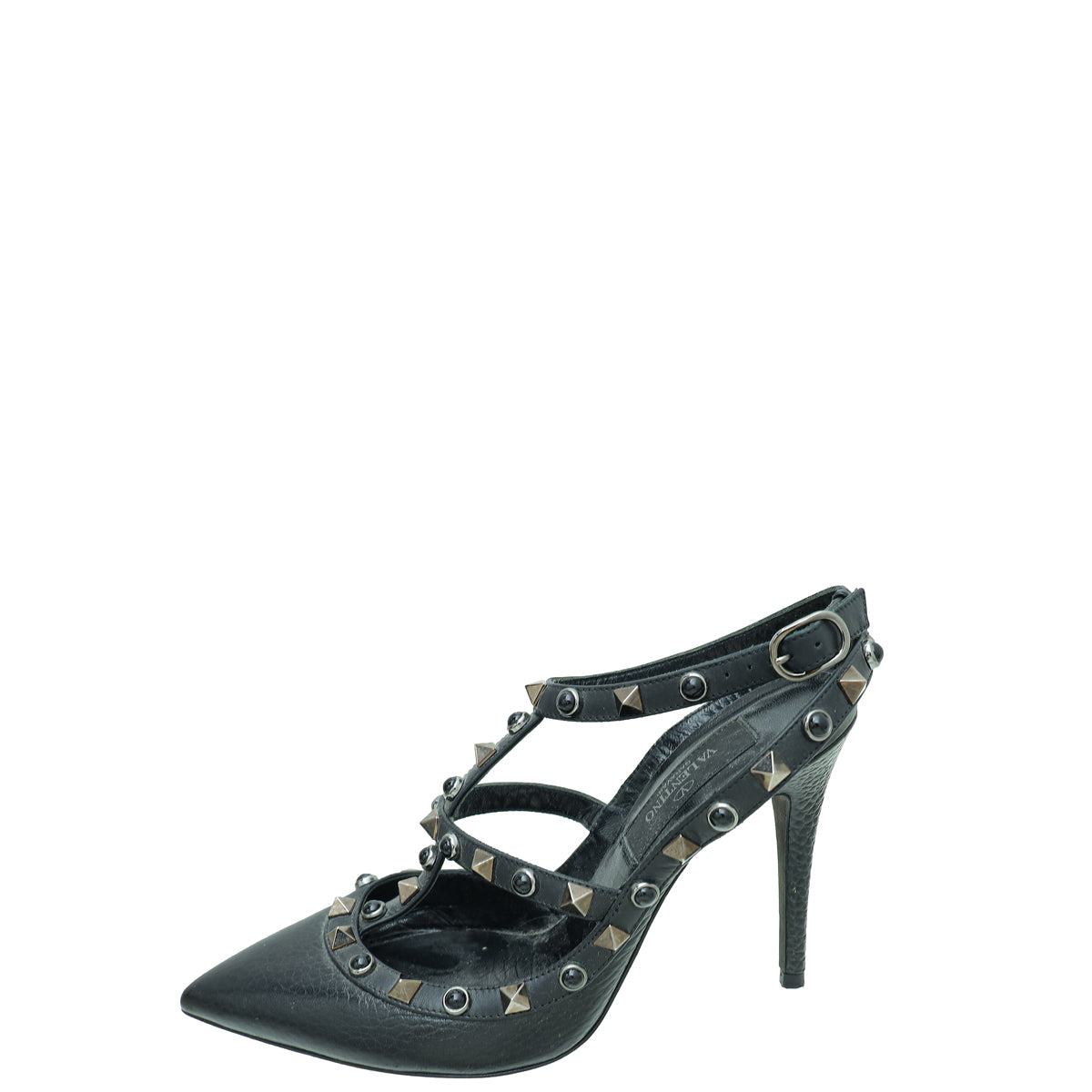 Valentino Black Rolling Rockstud Ankle Strap Pump 35