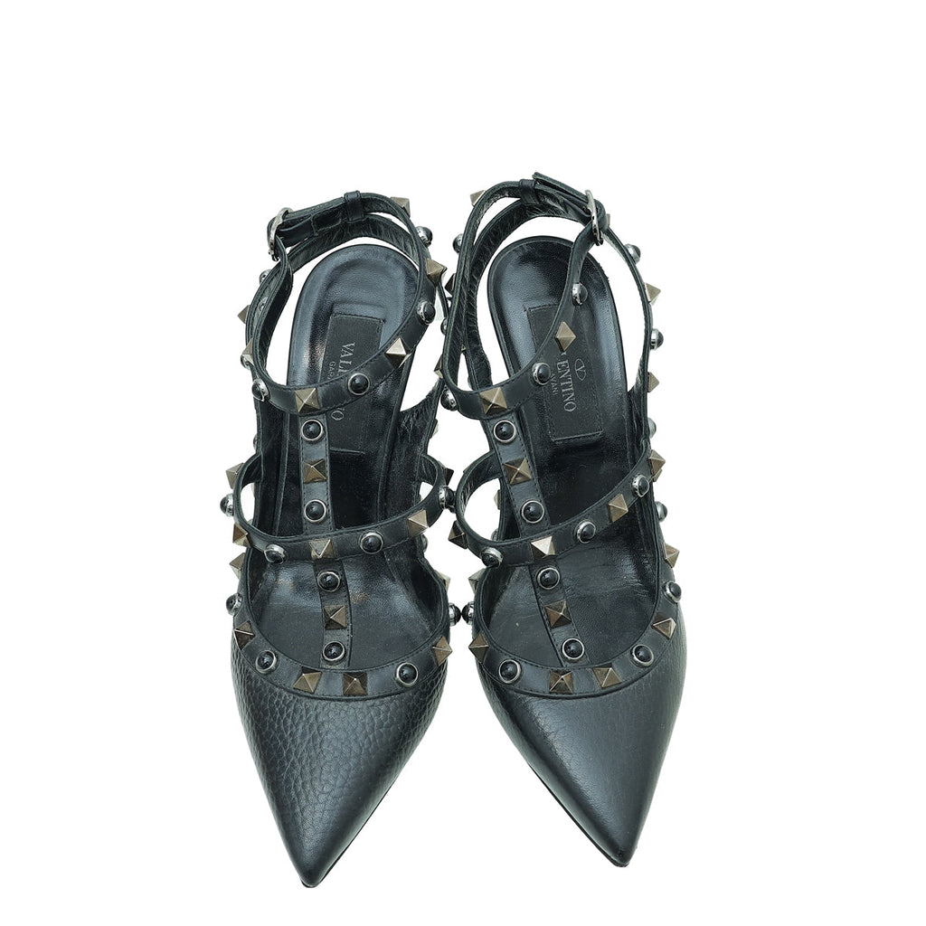 Valentino Black Rolling Rockstud Ankle Strap Pump 35