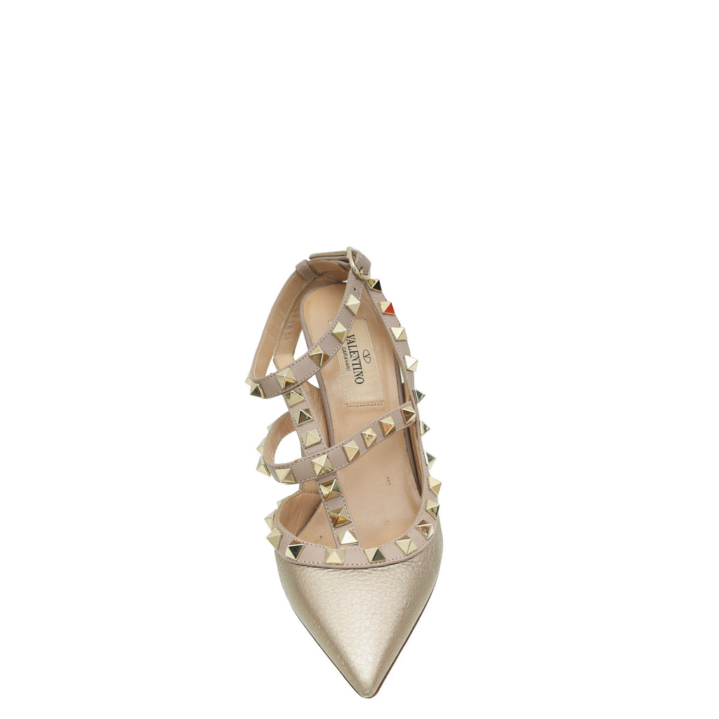 Valentino Champaign Rockstud Caged Ankle Strap Pump 35