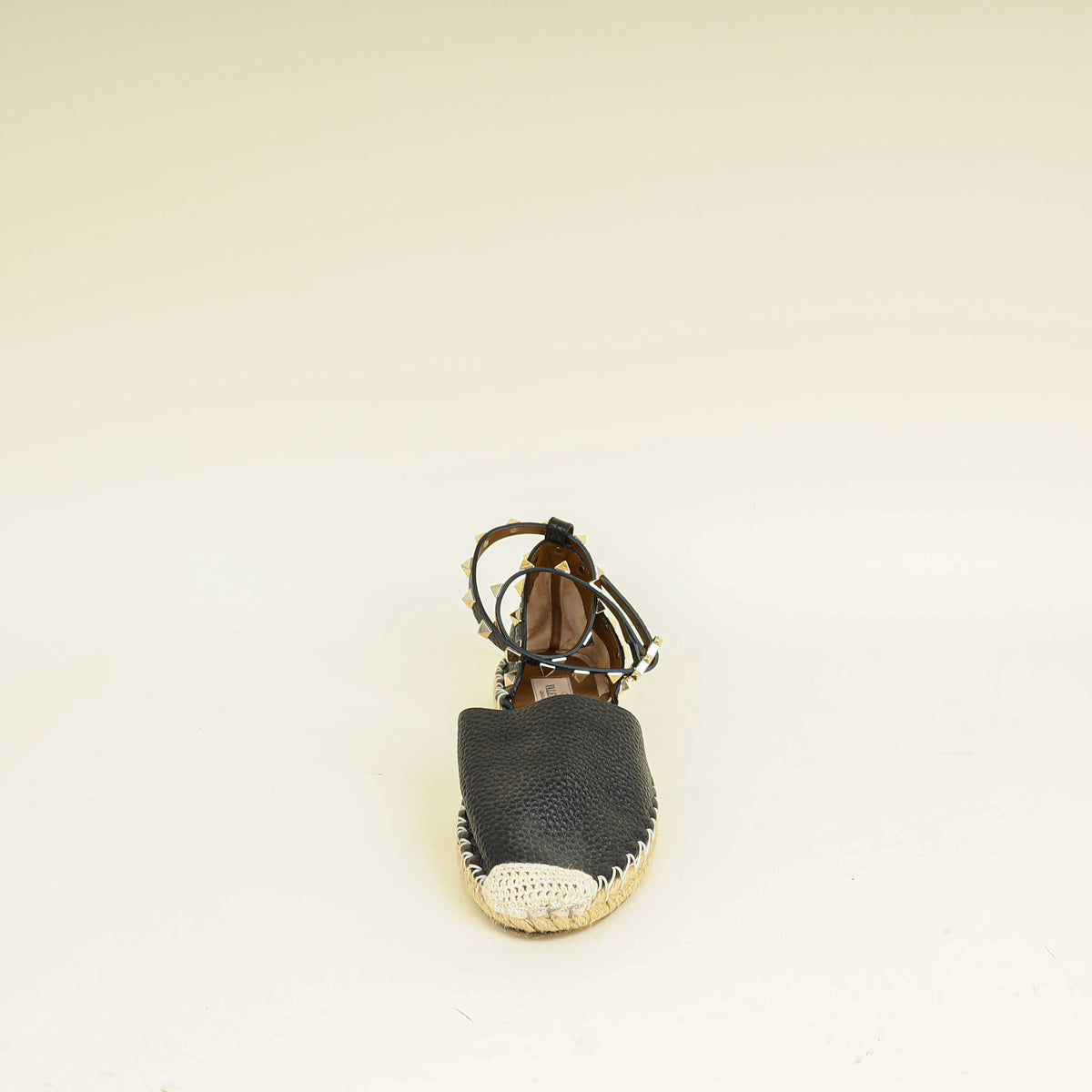 Valentino Black Rockstud Ankle Strap Flat Espadrille 35