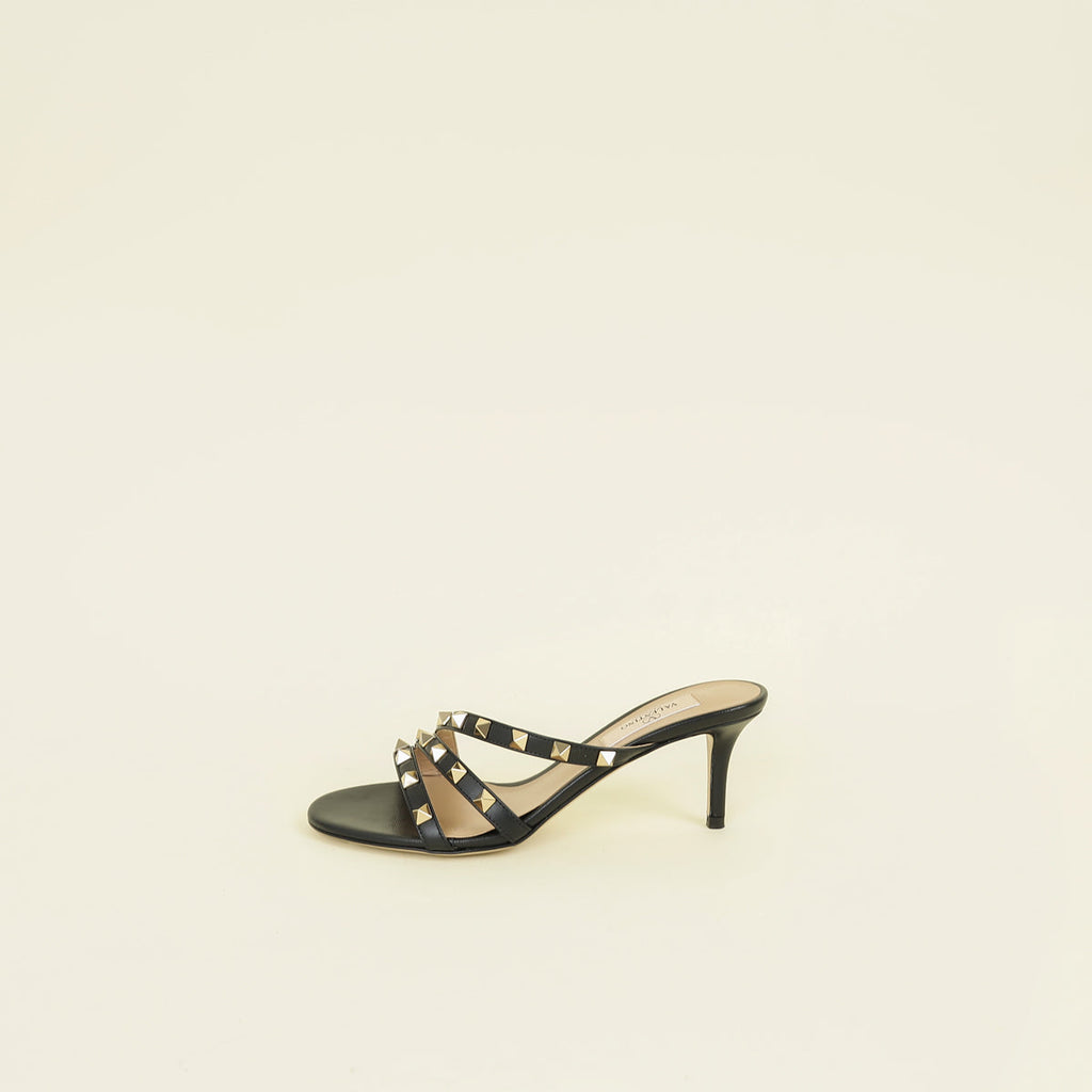 Valentino Black Rockstud Asymmetrical Sandal 35