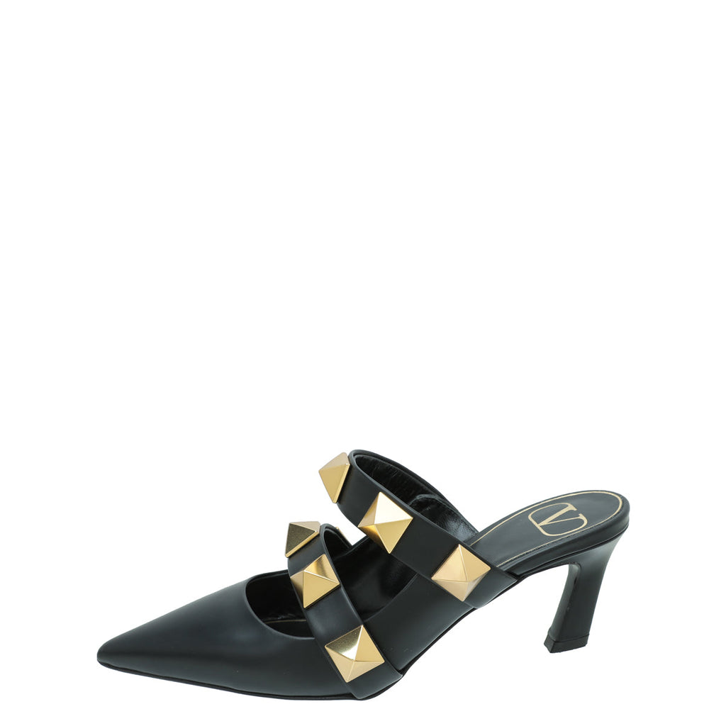 Valentino Black Roman Stud Heeled Mules 35