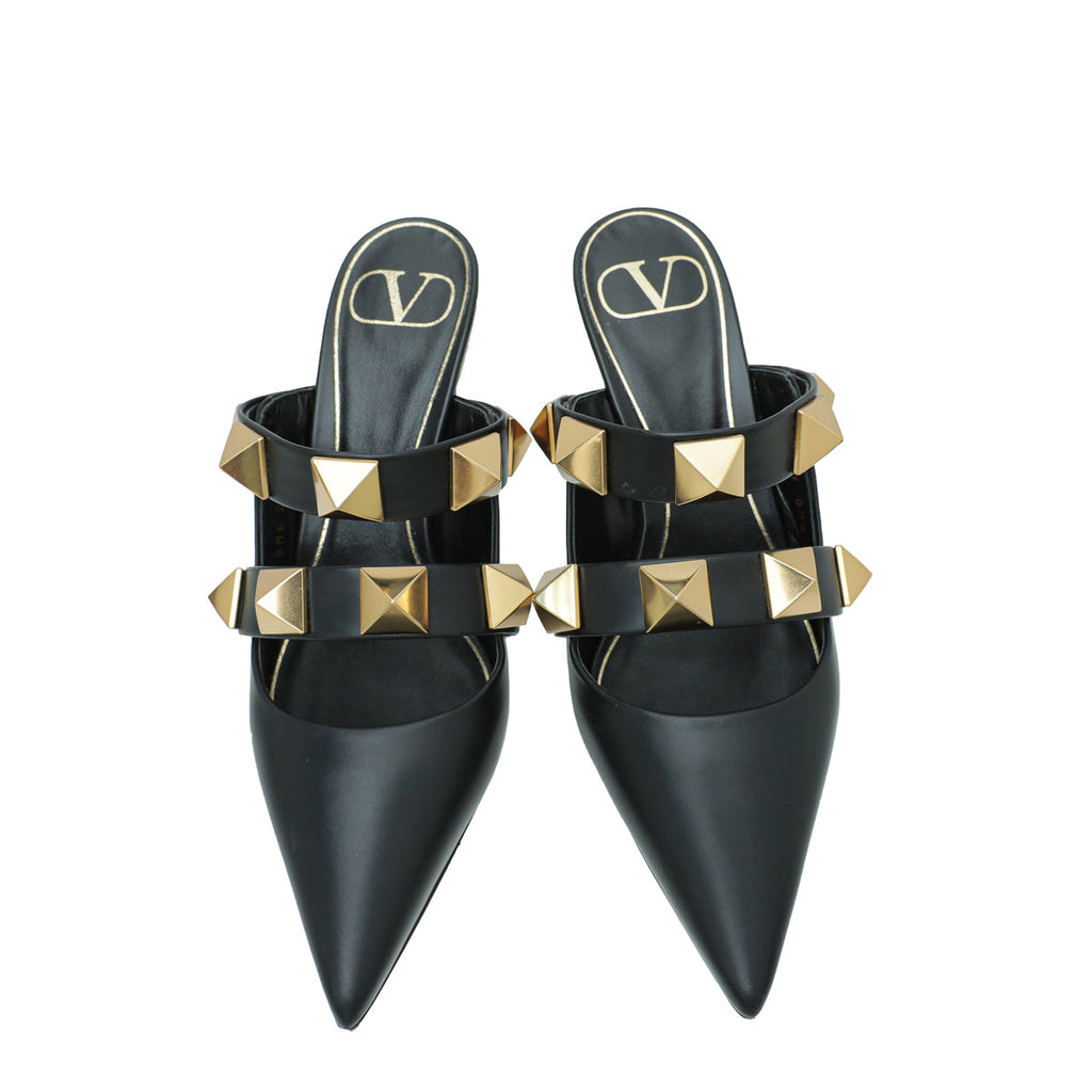 Valentino Black Roman Stud Heeled Mules 35