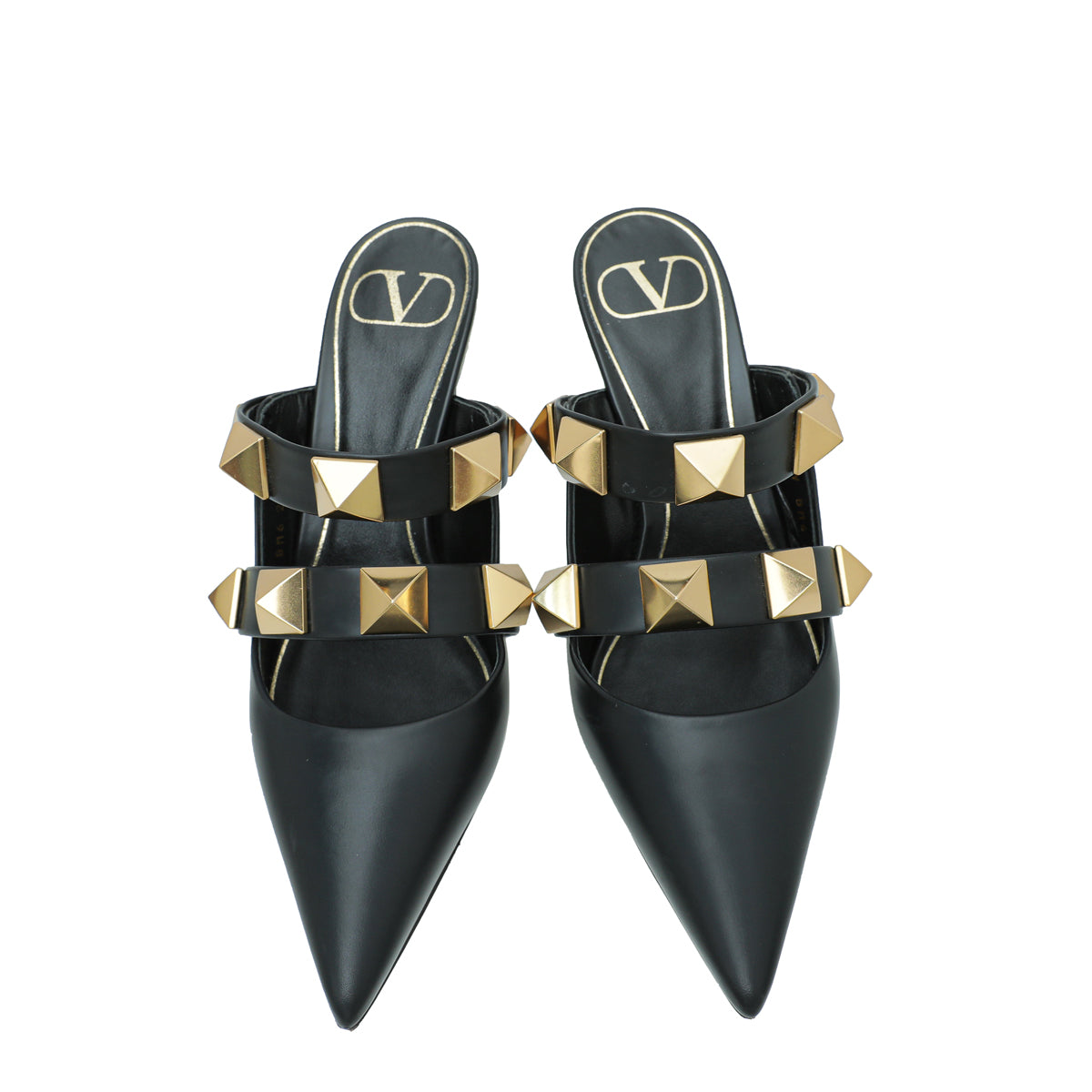 Valentino Black Roman Stud Heeled Mules 35