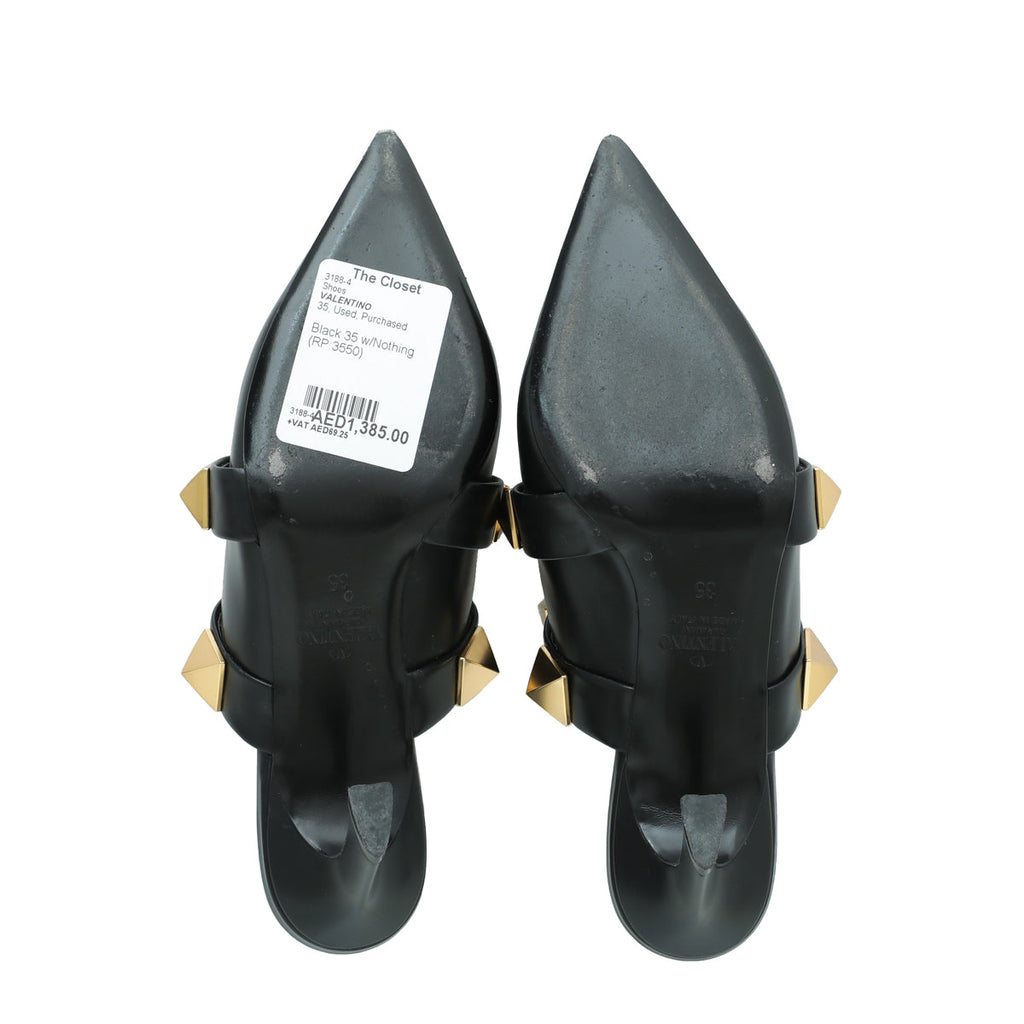 Valentino Black Roman Stud Heeled Mules 35