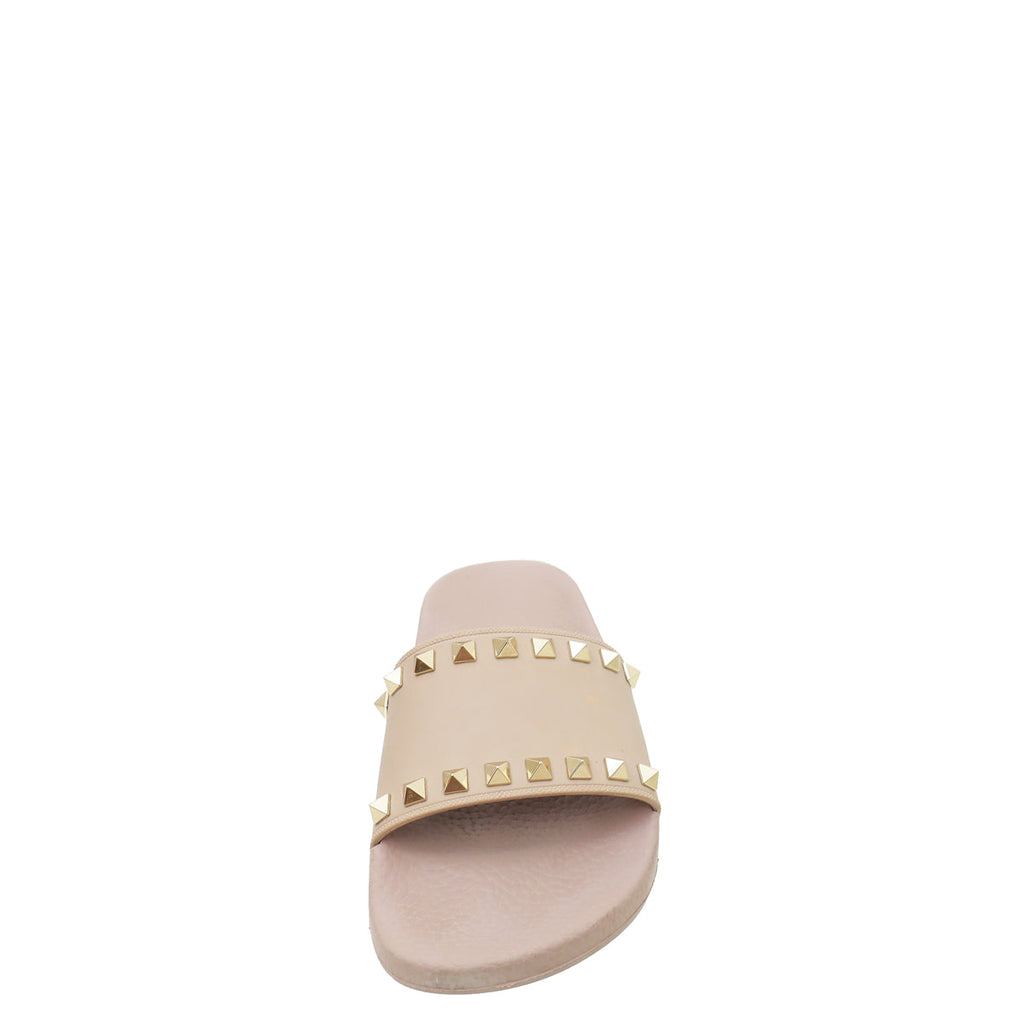 Valentino Poudre Rockstud Rubber Slide Sandal 35