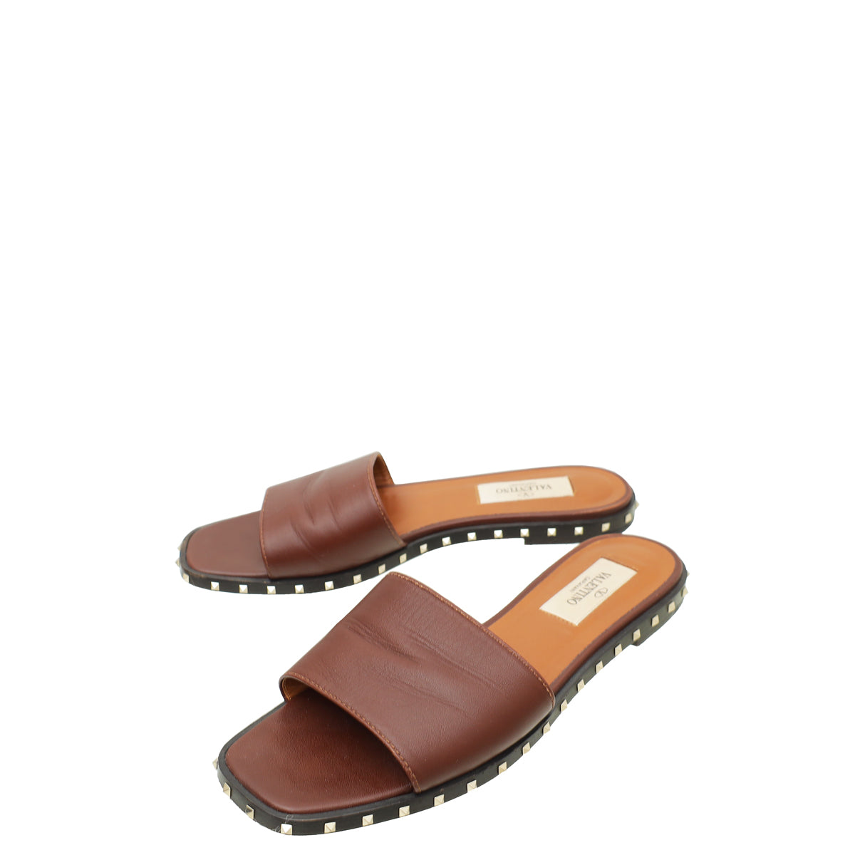 Valentino Brown Rockstud Soul Slide Sandal 35