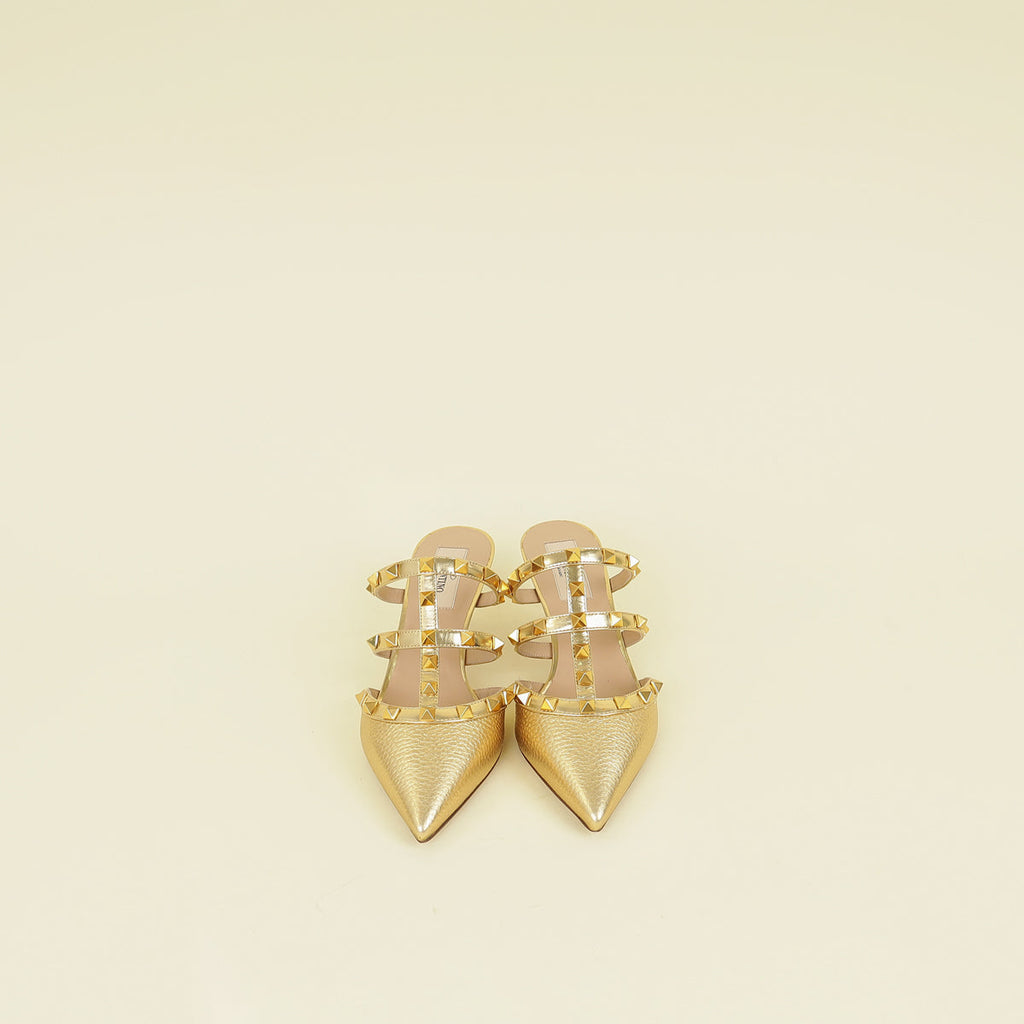 Valentino Metallic Gold Rockstud Heeled Mules 35