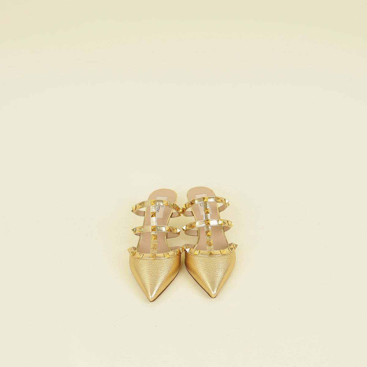 Valentino Metallic Gold Rockstud Heeled Mules 35