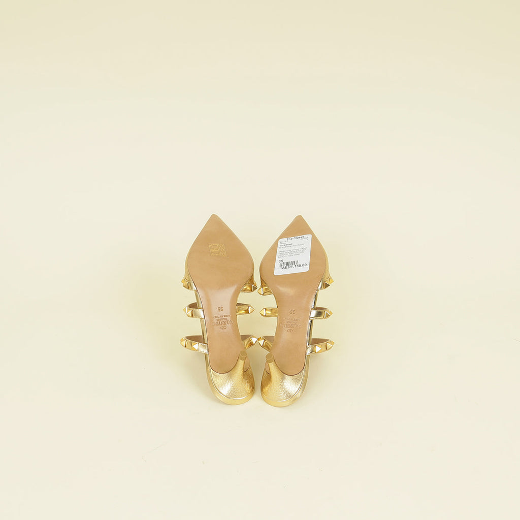 Valentino Metallic Gold Rockstud Heeled Mules 35