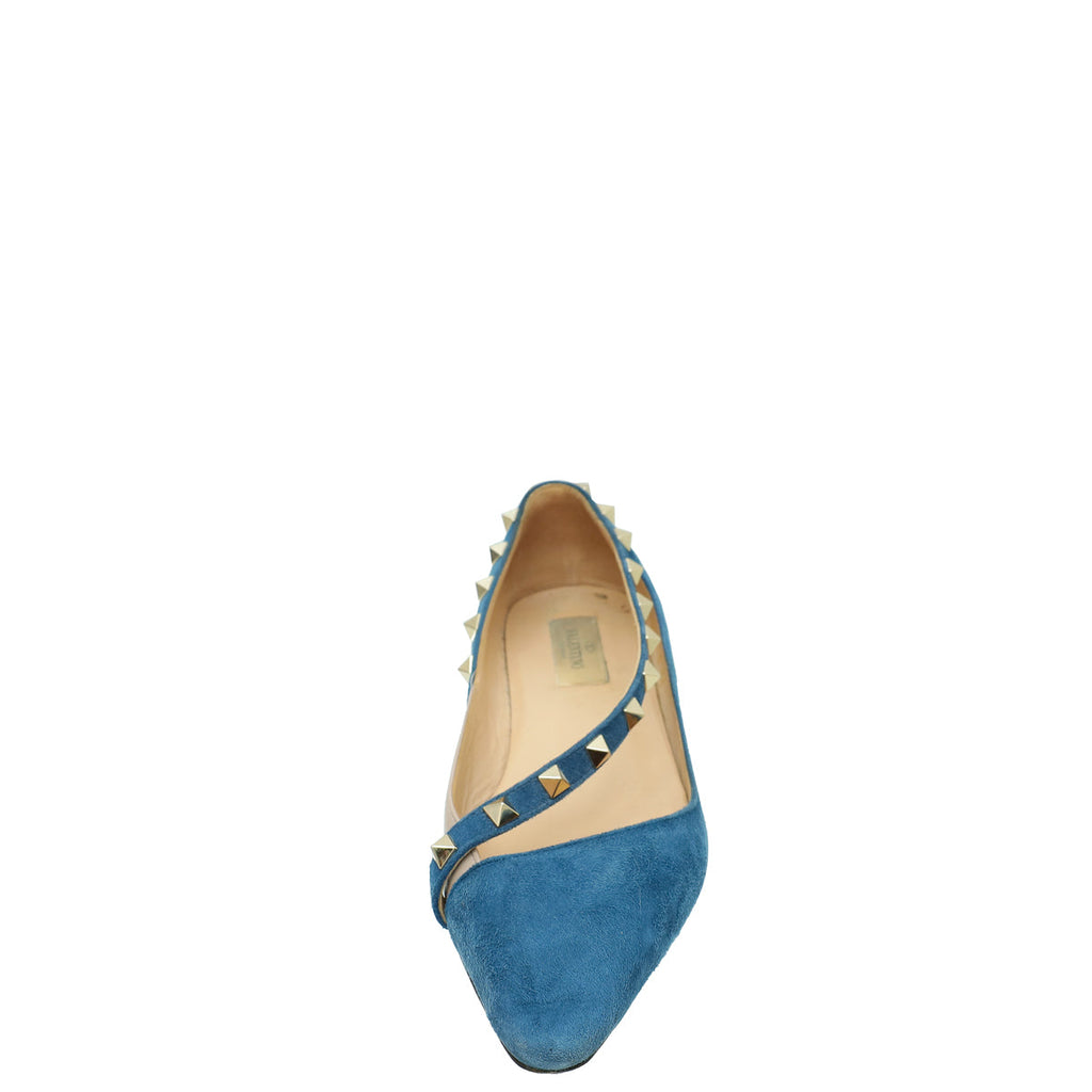 Valentino Blue Suede Rockstud Flat Ballerina 36