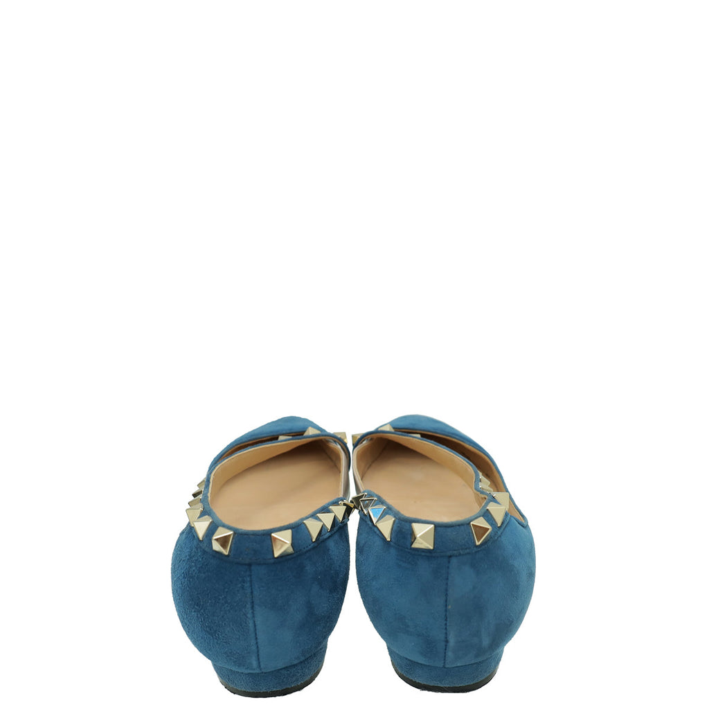 Valentino Blue Suede Rockstud Flat Ballerina 36