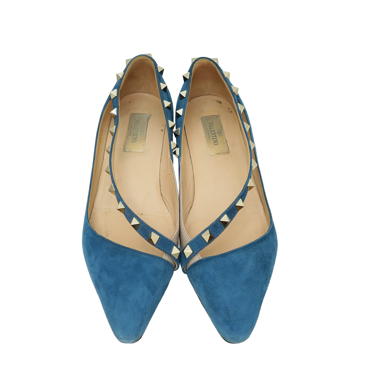 Valentino Blue Suede Rockstud Flat Ballerina 36