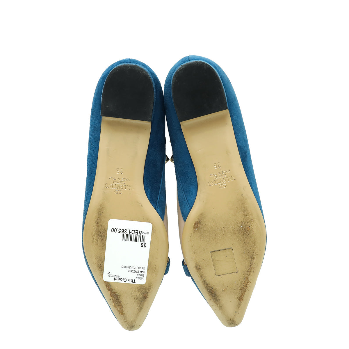 Valentino Blue Suede Rockstud Flat Ballerina 36