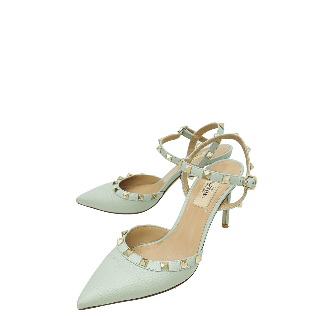 Valentino Grey Rockstud Caged Ankle Strap Pump 36