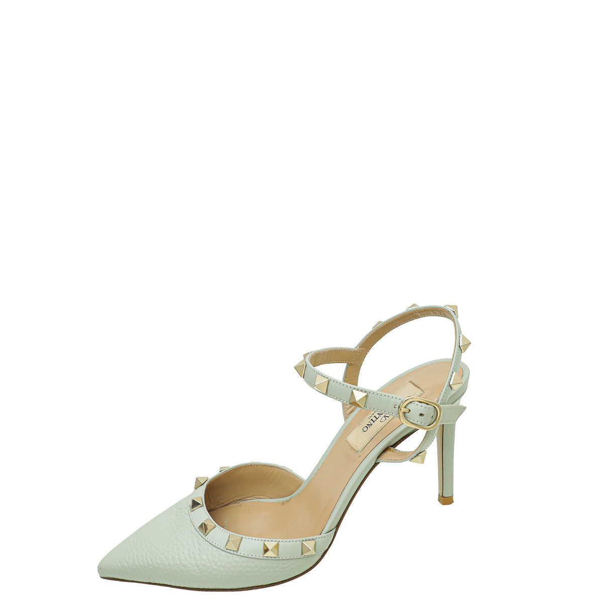 Valentino Grey Rockstud Caged Ankle Strap Pump 36
