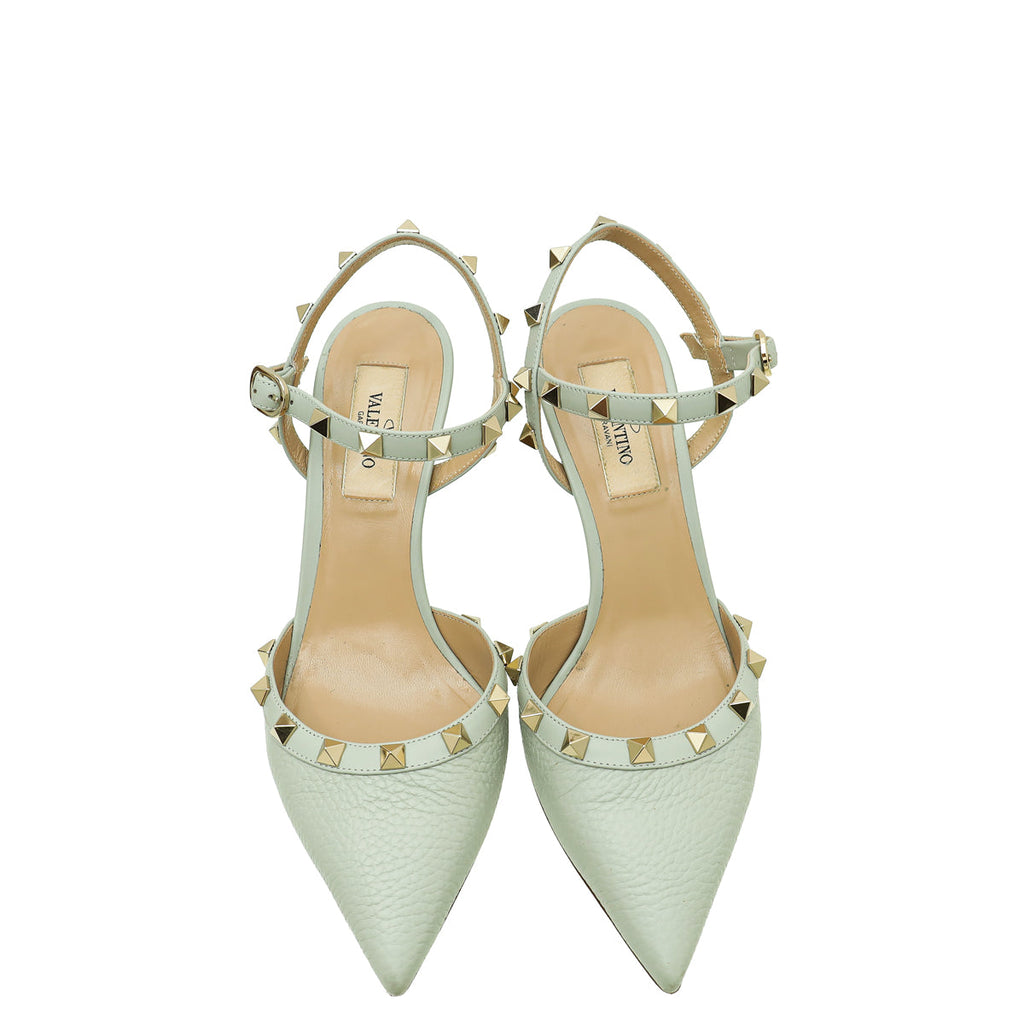 Valentino Grey Rockstud Caged Ankle Strap Pump 36