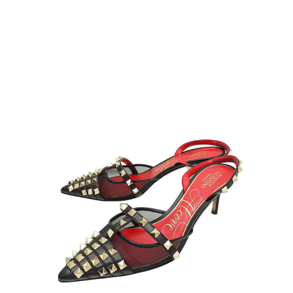 Valentino Black Rockstud Alcove 70mm Slingback Pumps 36