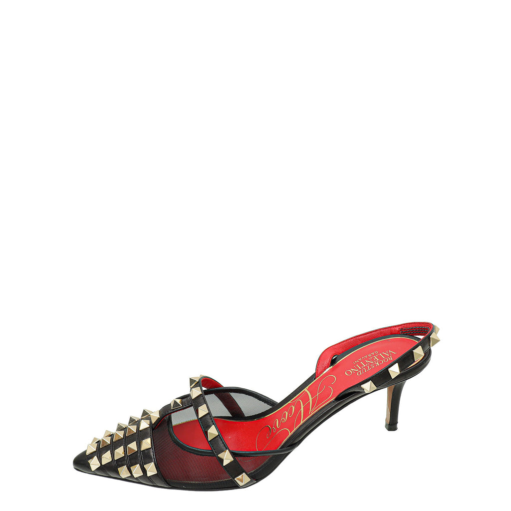 Valentino Black Rockstud Alcove 70mm Slingback Pumps 36