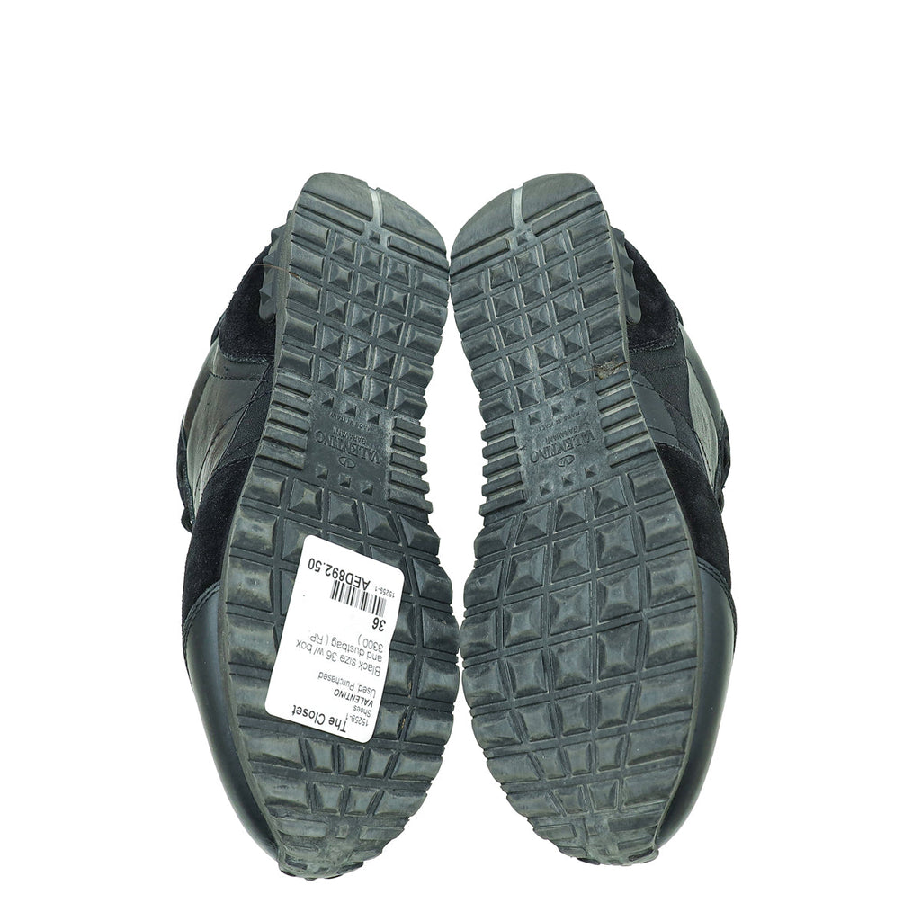 Valentino Black Rockstud Camouflage Rockrunner Sneaker 36