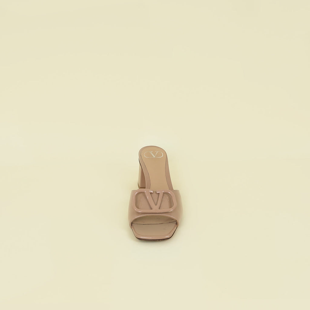Valentino Patent Nude Nude Vlogo Slide Heeled Mules 36