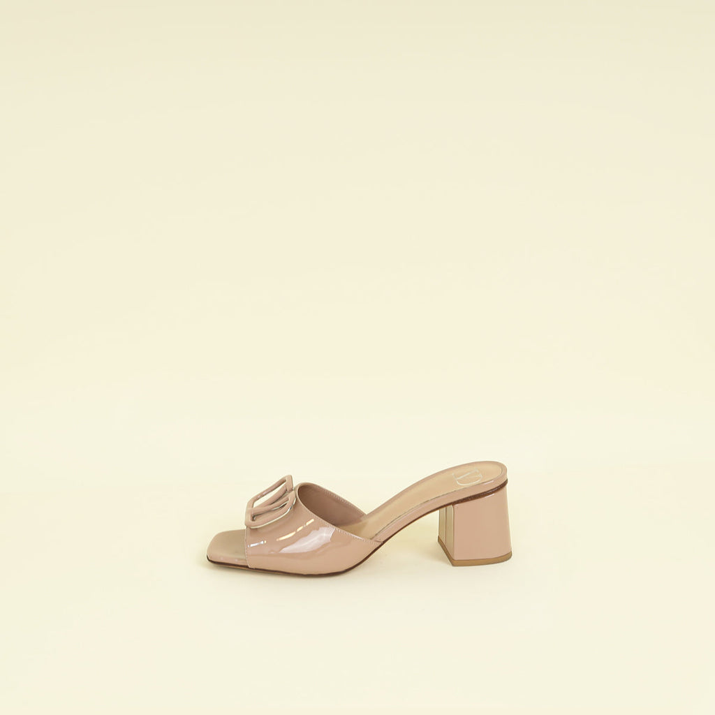 Valentino Patent Nude Nude Vlogo Slide Heeled Mules 36