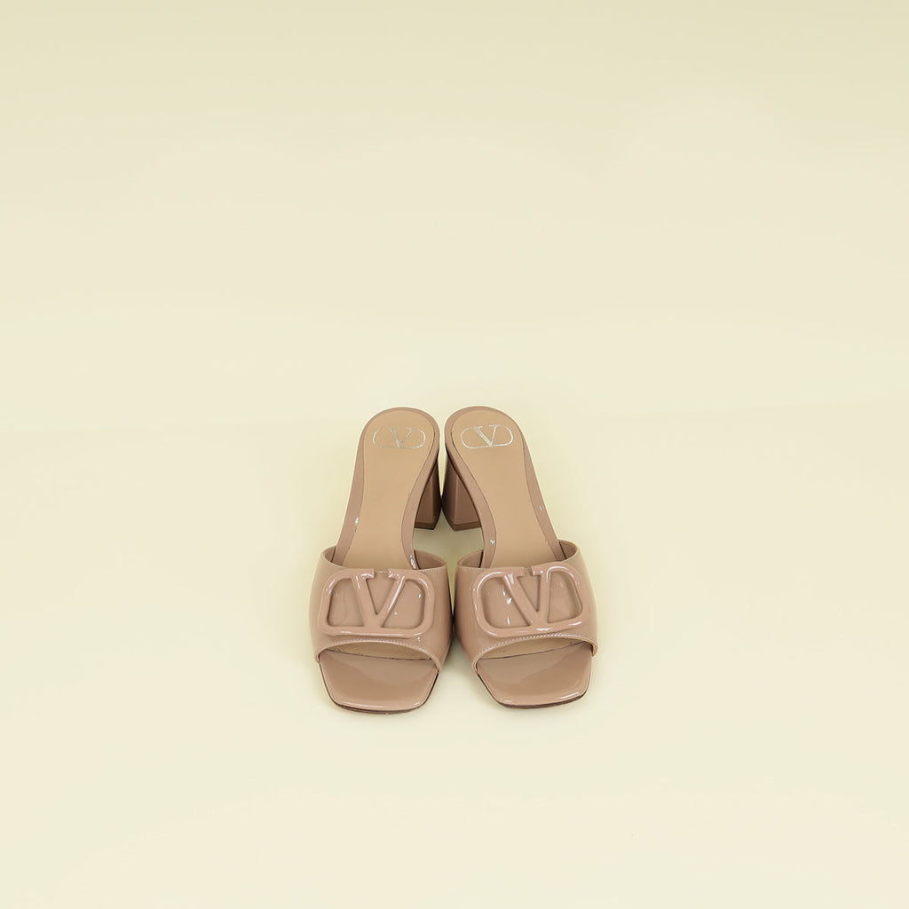 Valentino Patent Nude Nude Vlogo Slide Heeled Mules 36