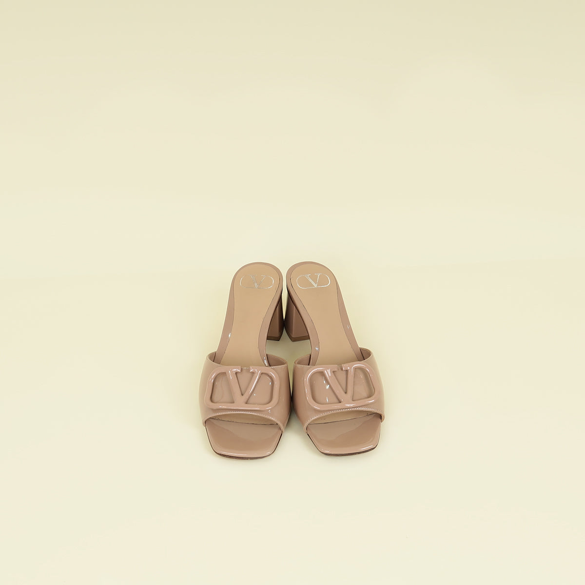 Valentino Patent Nude Nude Vlogo Slide Heeled Mules 36