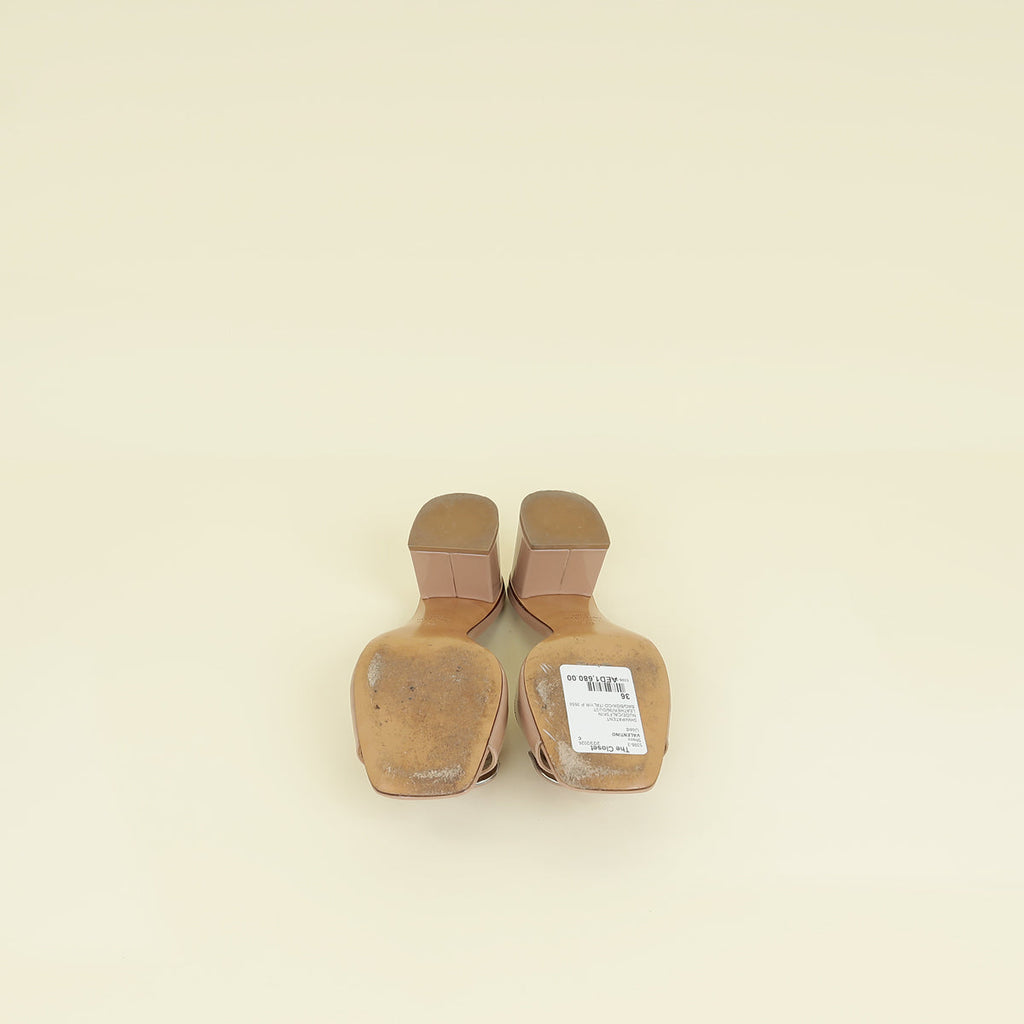 Valentino Patent Nude Nude Vlogo Slide Heeled Mules 36