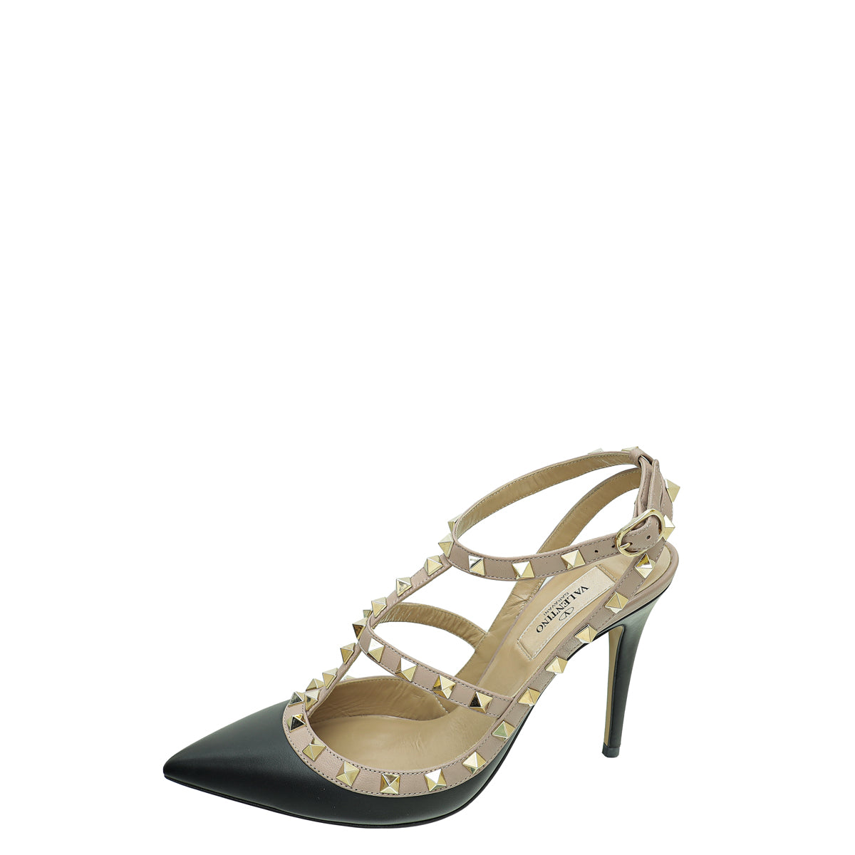 Valentino Bicolor Rockstud Caged Ankle Strap Pumps 37