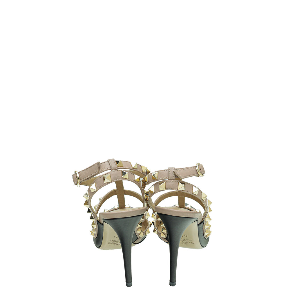 Valentino Bicolor Rockstud Caged Ankle Strap Pumps 37