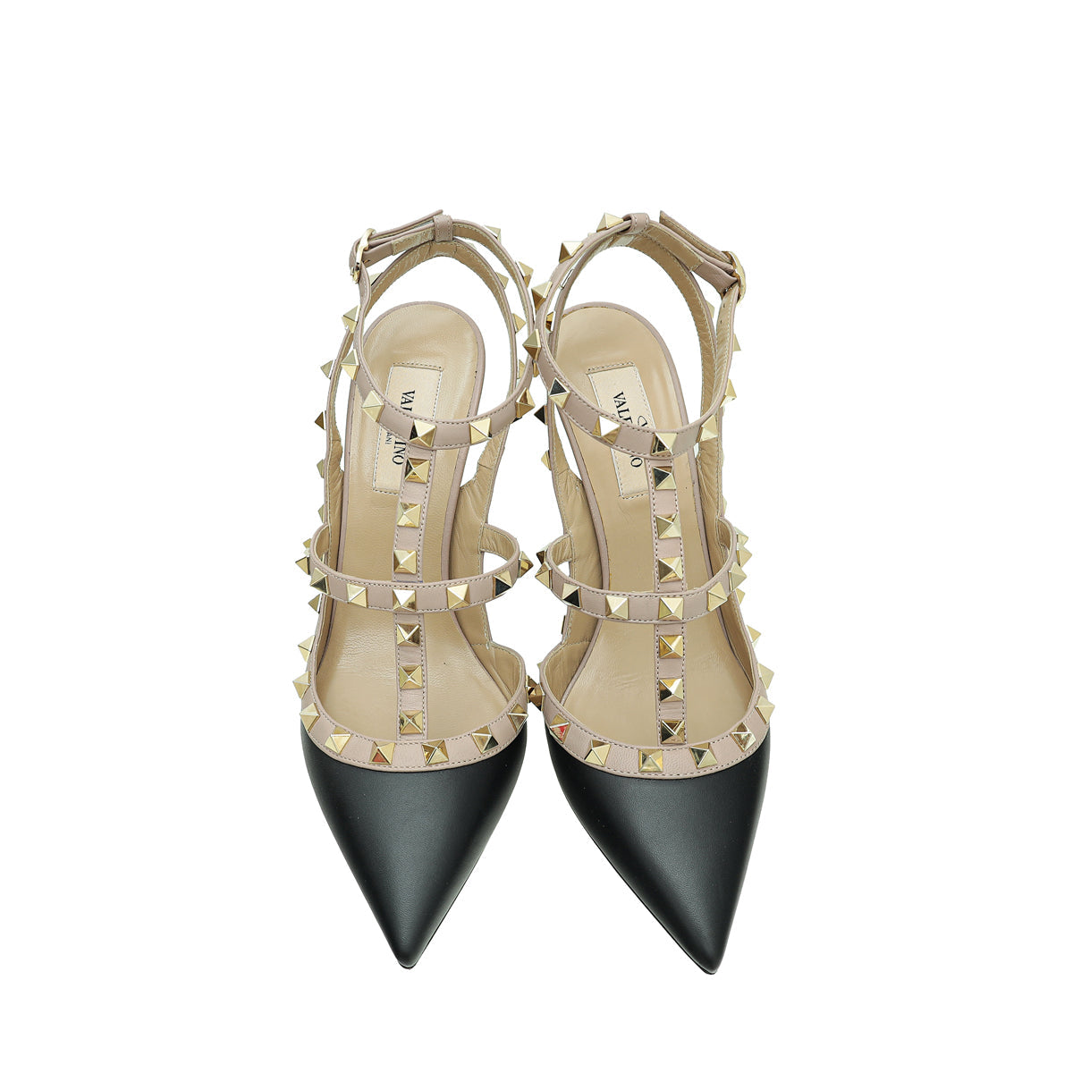 Valentino Bicolor Rockstud Caged Ankle Strap Pumps 37