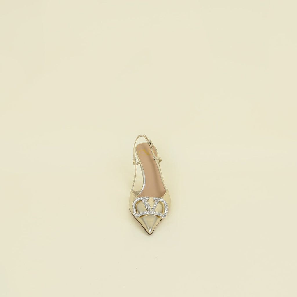 Valentino Metallic Gold Vlogo Crystal Slingback Pump 37.5