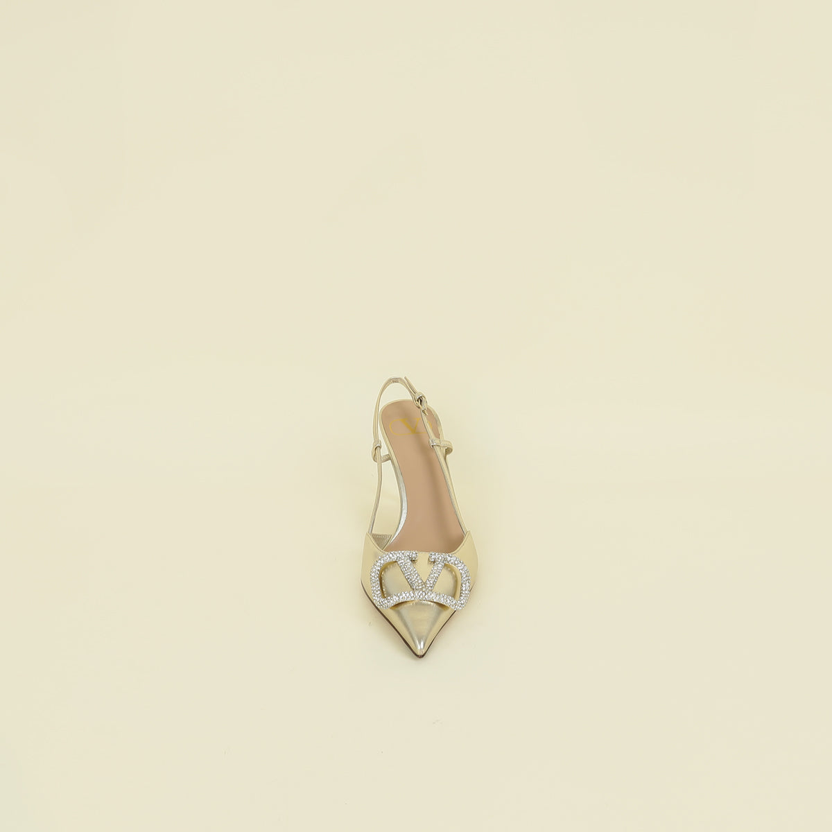 Valentino Metallic Gold Vlogo Crystal Slingback Pump 37.5