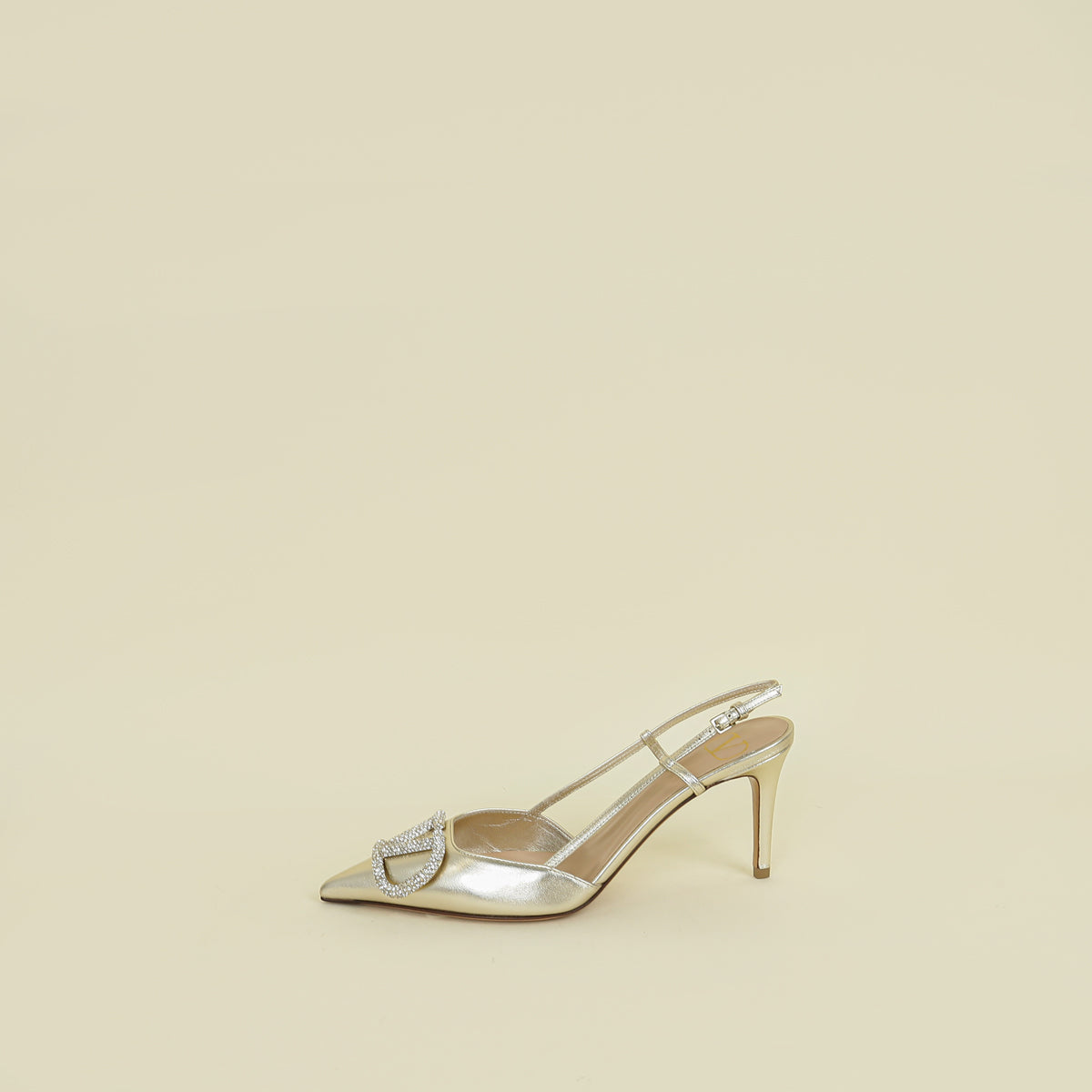 Valentino Metallic Gold Vlogo Crystal Slingback Pump 37.5