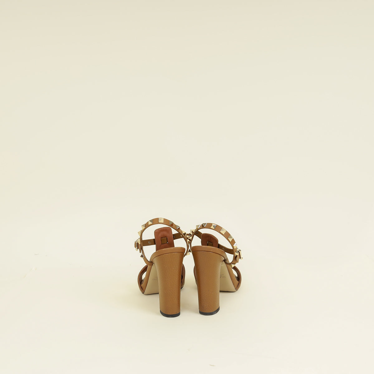 Valentino Brown T Strap Rockstud Block Sandals 37.5