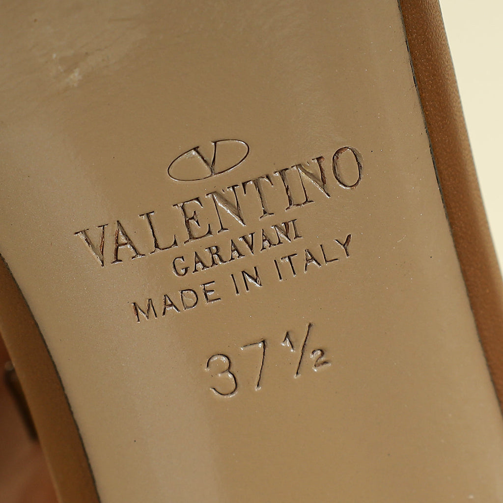 Valentino Brown T Strap Rockstud Block Sandals 37.5