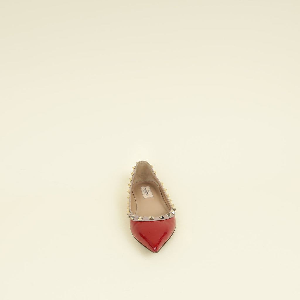 Valentino Red Rockstud Flat Ballerina 37.5