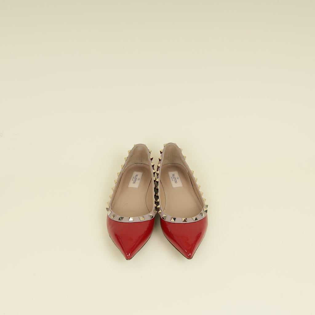 Valentino Red Rockstud Flat Ballerina 37.5