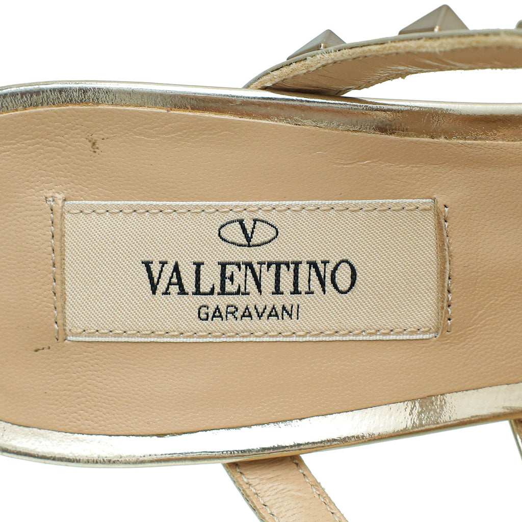Valentino Metallic Champagne Caged Rockstud Heeled Mules 37