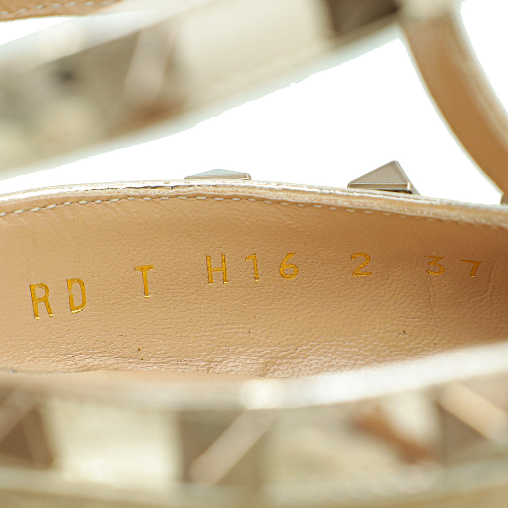 Valentino Metallic Champagne Caged Rockstud Heeled Mules 37