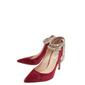 Valentino Red Velvet Rockstud Cross Ankle Strap Pumps 37