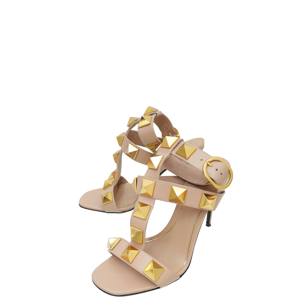 Valentino Nude Roman Stud Ankle Strap Heeled Sandal 37