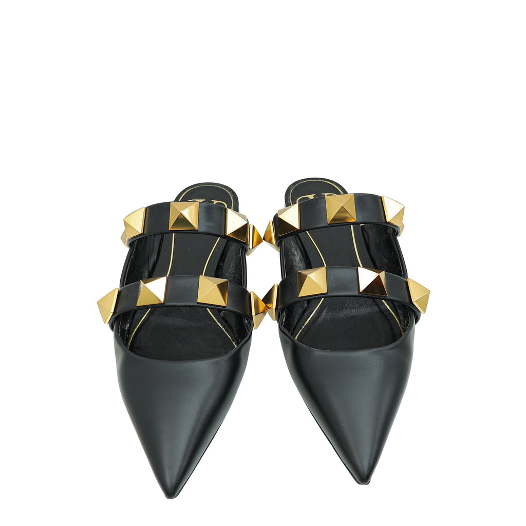 Valentino Black Roman Stud Flat Mules 37