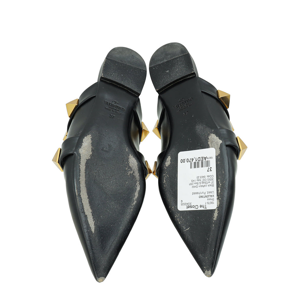 Valentino Black Roman Stud Flat Mules 37