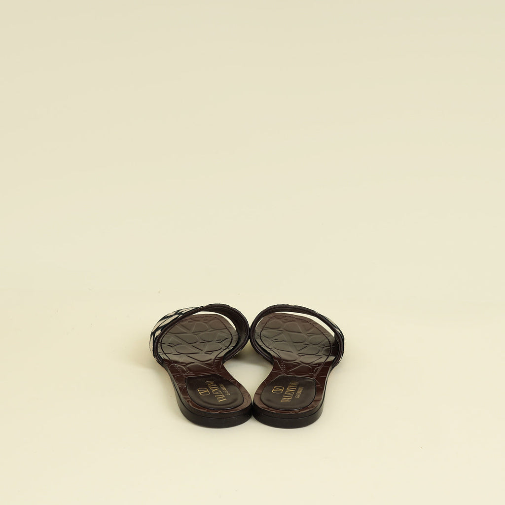 Valentino Tricolor Toile Iconographe Flat Slide Sandals 37